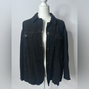 Zara Women’s Oversized Black Corduroy Jacket with frayed edge detail